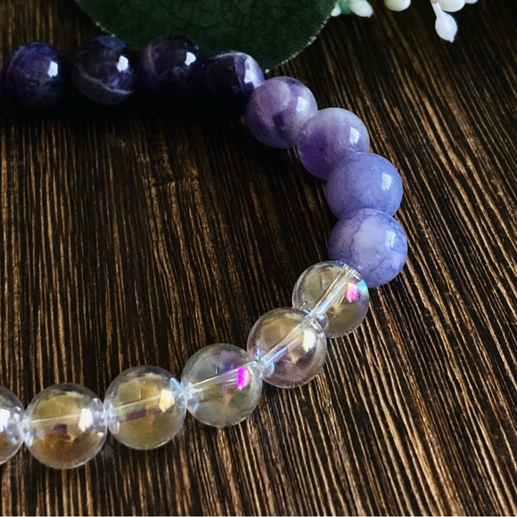 Composure + Calm Aurora Borealis Tanzanite Amethyst Crystal Purple Bead Bracelet - Picture 2 of 3